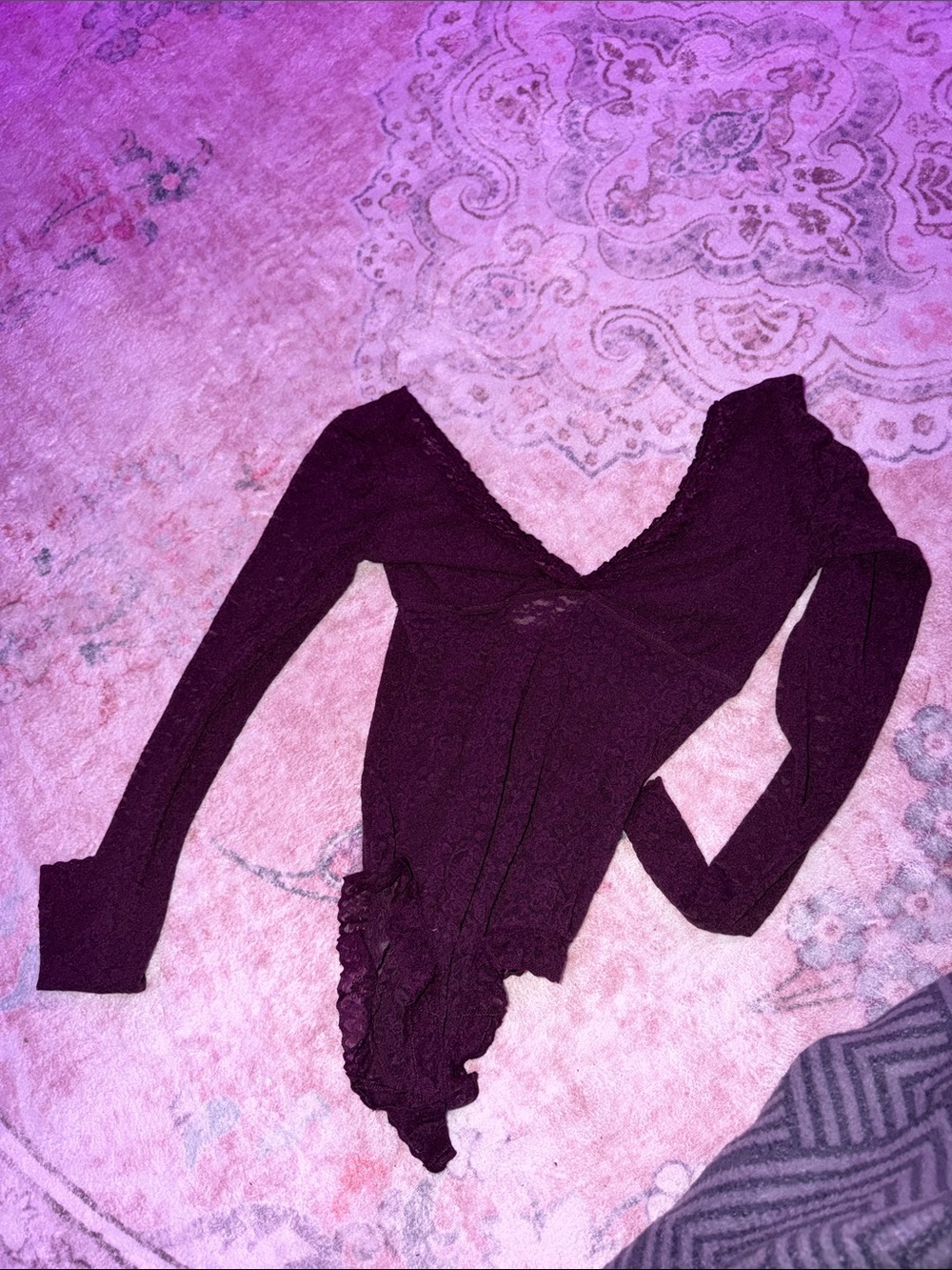 aerie Lace-Trim bodysuit in Deep Wine